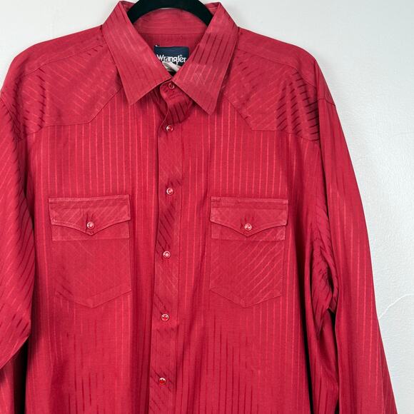 Vintage Wrangler Pearl Snap Shirt Men’s XL Long Tail Red Western Cowboy - Picture 1 of 9